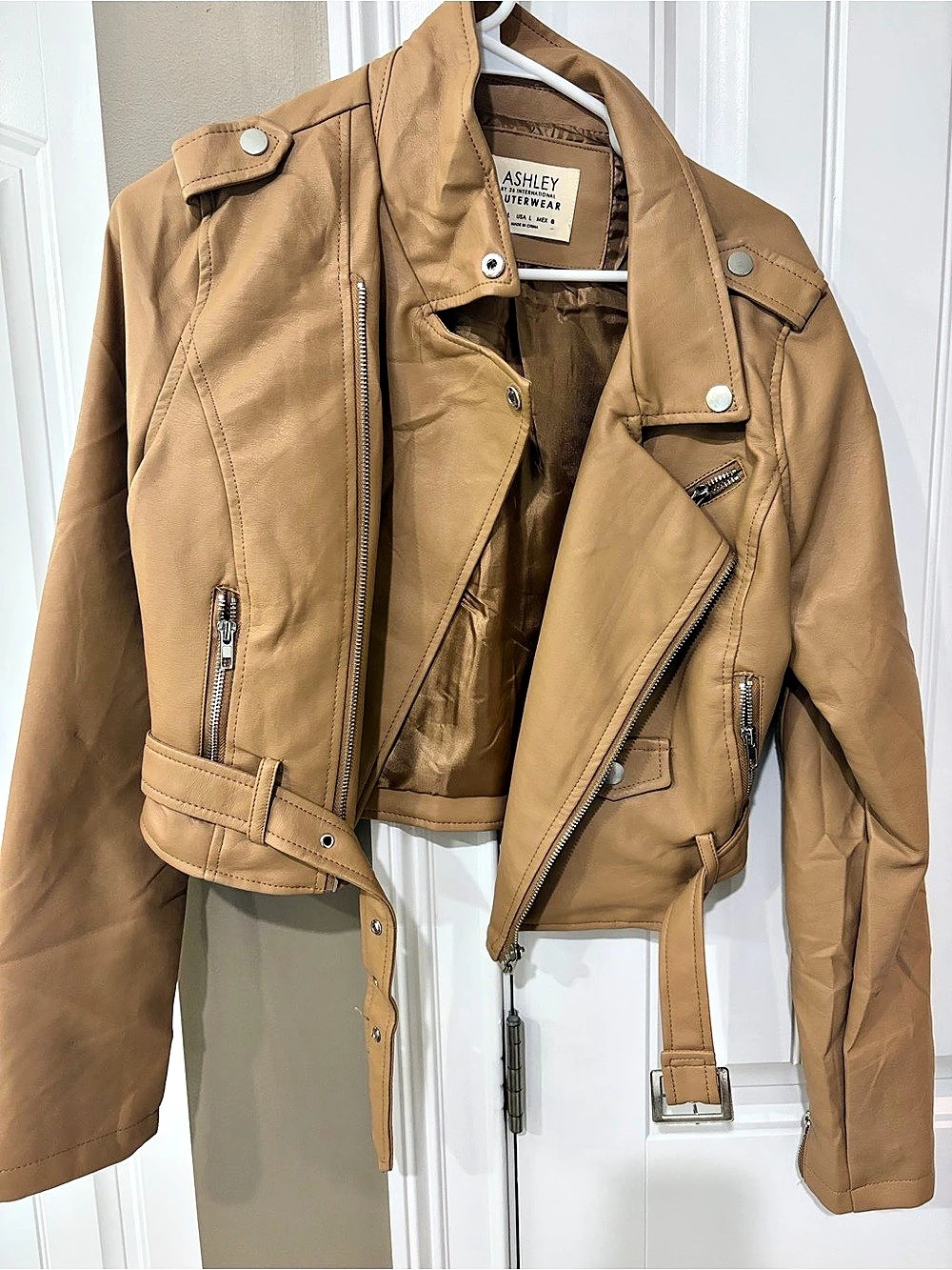 Ashley Brooke Women's Belted Moto Jacket in Brown Like New